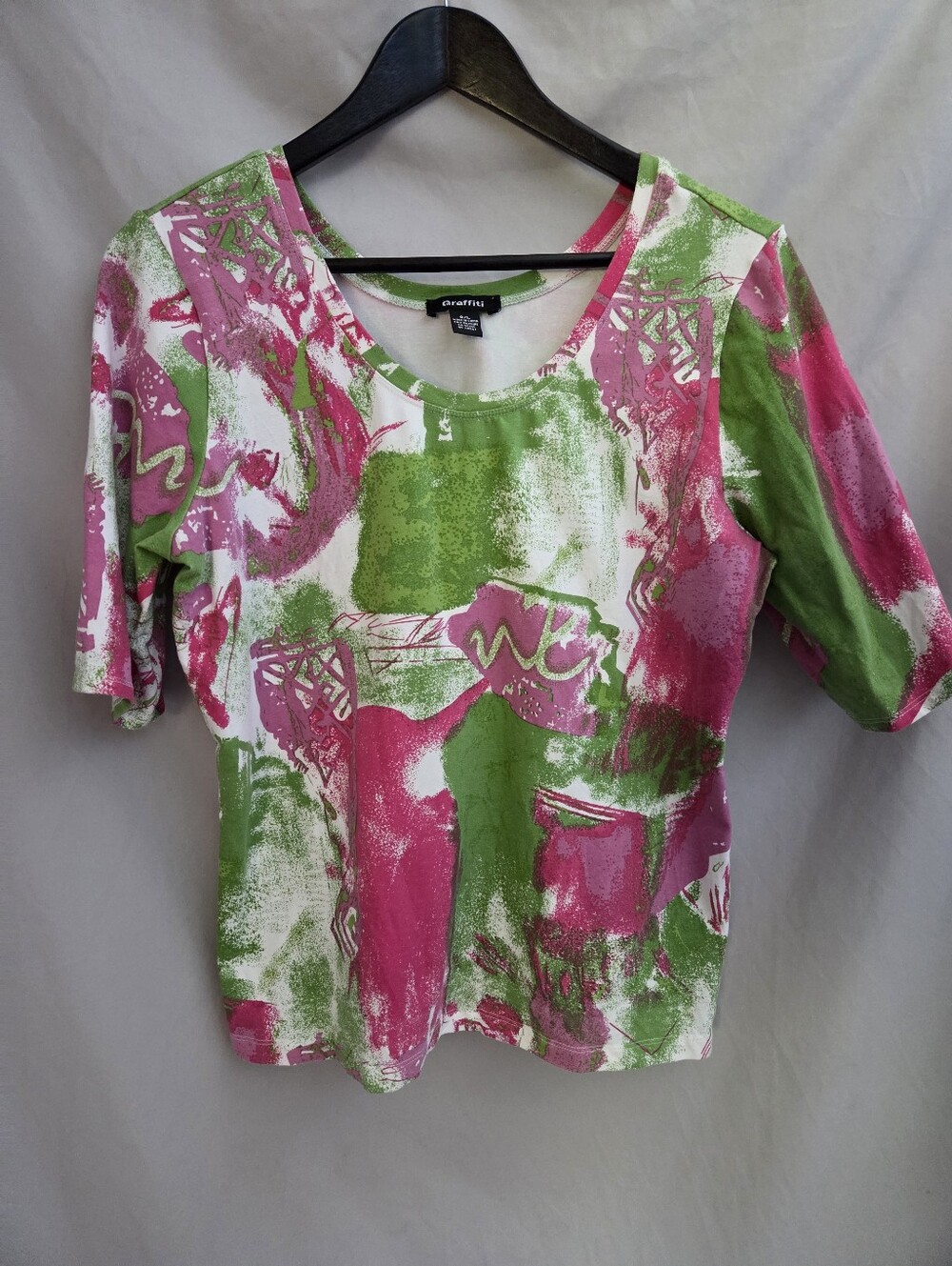 Graffiti Pink and Green Abstract Short Sleeve Top